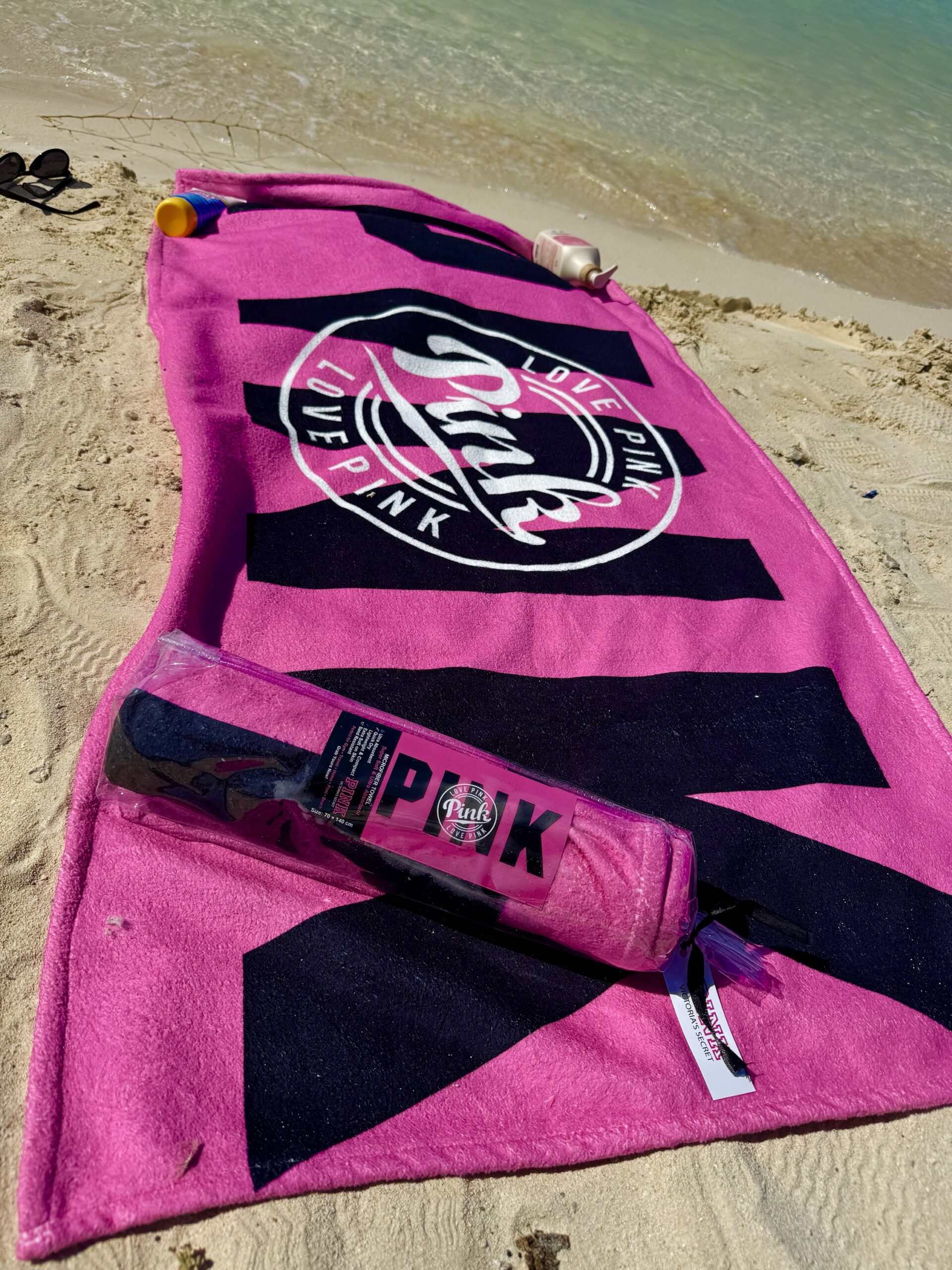 Pink microfiber beach towel